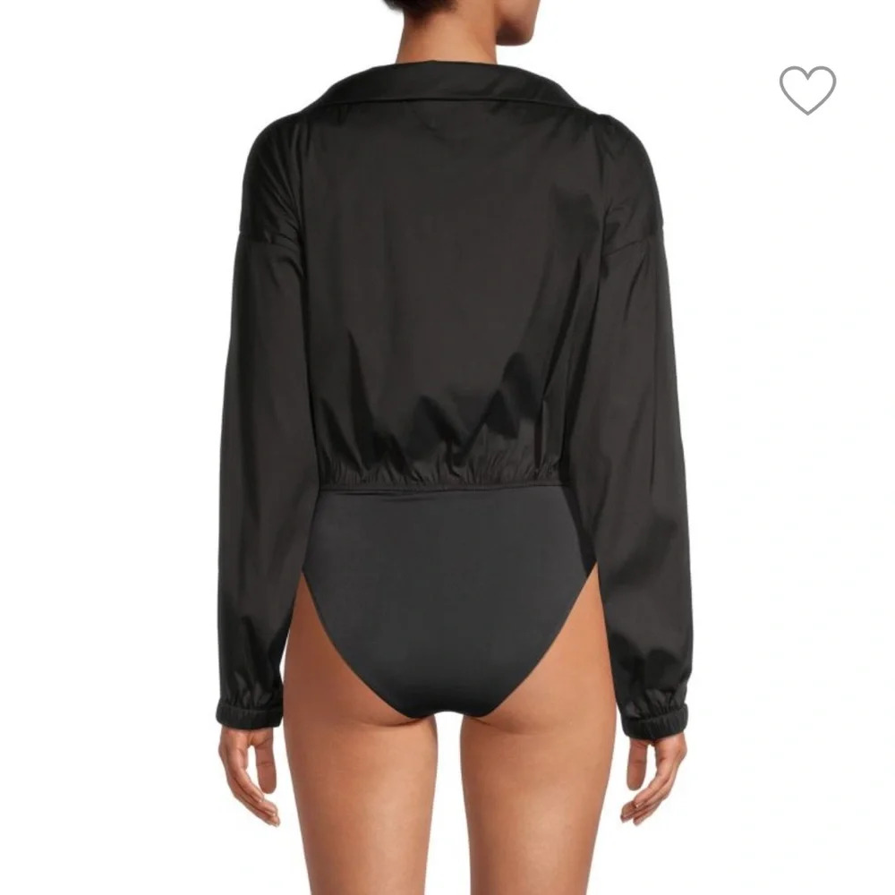 NWT Milly silk bodysuit long sleeve wrap top black - Picture 2 of 9